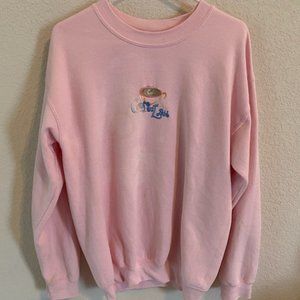 CAFE au LAIT Coffee Light PINK SWEATSHIRT * Custom Heavy EMBROIDERY 29" long * M